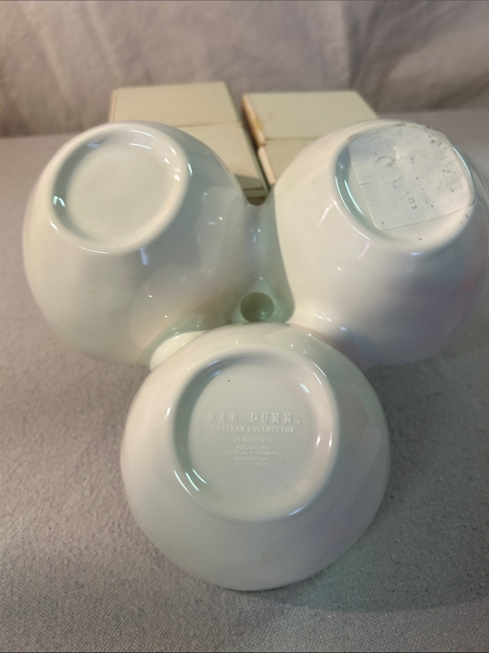 Rae Dunn White Ceramic Triple Snack Server with Beach Motifs - Picture 2 of 4